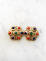 Vintage Retro Glass Cabochon Clip On Earrings