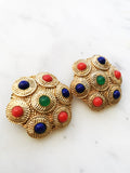 Vintage Retro Glass Cabochon Clip On Earrings