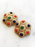 Vintage Retro Glass Cabochon Clip On Earrings