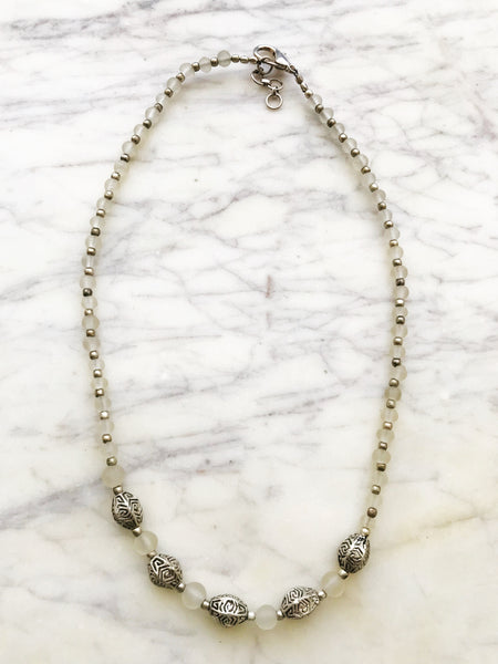 Tribal Vintage Glass and Tibetan Silver Beaded Necklace