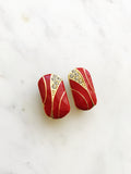 Vintage Art Deco Red Enamel & Crystal Clip on Earrings