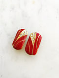 Vintage Art Deco Red Enamel & Crystal Clip on Earrings