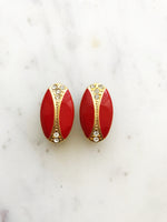 Vintage Art Deco Red Enamel & Crystal Clip on Earrings