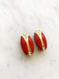 Vintage Art Deco Red Enamel & Crystal Clip on Earrings