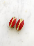 Vintage Art Deco Red Enamel & Crystal Clip on Earrings