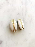 Vintage Art Deco Cream Enamel & Crystal Clip on Earrings