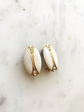 Vintage Art Deco Cream Enamel & Crystal Clip on Earrings