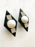 Vintage Art Deco Crystal & Pearl Clip on Earrings