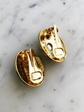 Cream Enamel Crystal Clip on Earrings