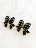 Enamel Black Bow Earrings